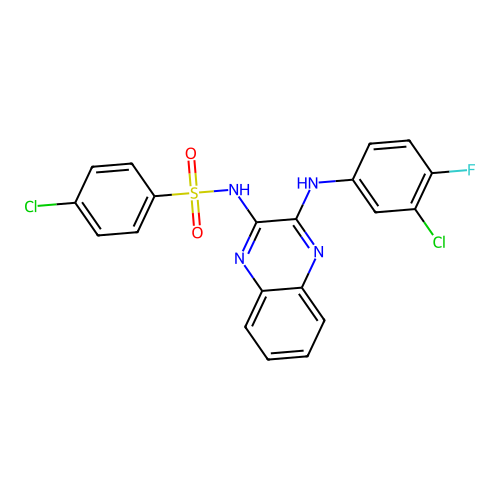 4-chloro-N-(3-((3-chloro-4-fluorophenyl)amino)quinoxalin-2-yl)benzenesulfonamide structure