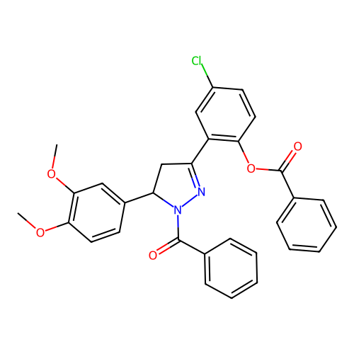 [2-[1-benzoyl-5-(3,4-dimethoxyphenyl)-4,5-dihydropyrazol-3-yl]-4-chloro-phenyl] Benzoate structure