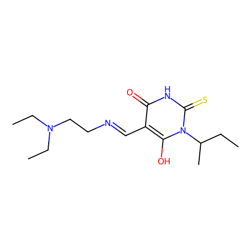 1-butan-2-yl-5-[(2-diethylaminoethylamino)methylidene]-2-sulfanylidene-1,3-diazinane-4,6-dione structure