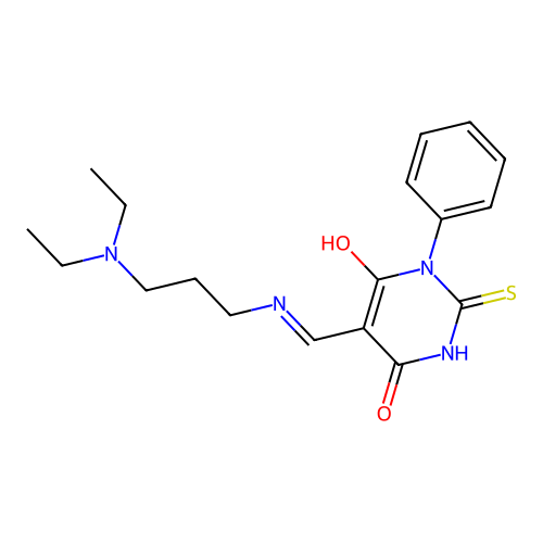 5-[(3-diethylaminopropylamino)methylidene]-1-phenyl-2-sulfanylidene-1,3-diazinane-4,6-dione structure