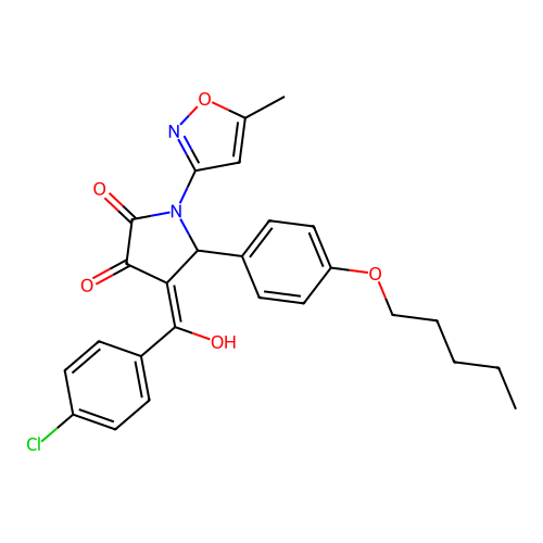 (4E)-4-[(4-chlorophenyl)(hydroxy)methylidene]-1-(5-methyl-1,2-oxazol-3-yl)-5-[4-(pentyloxy)phenyl]pyrrolidine-2,3-dione structure