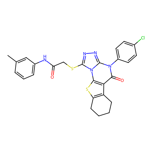 2-((4-(4-chlorophenyl)-5-oxo-4,5,6,7,8,9-hexahydrobenzo[4,5]thieno[3,2-e][1,2,4]triazolo[4,3-a]pyrimidin-1-yl)thio)-N-(m-tolyl)acetamide structure
