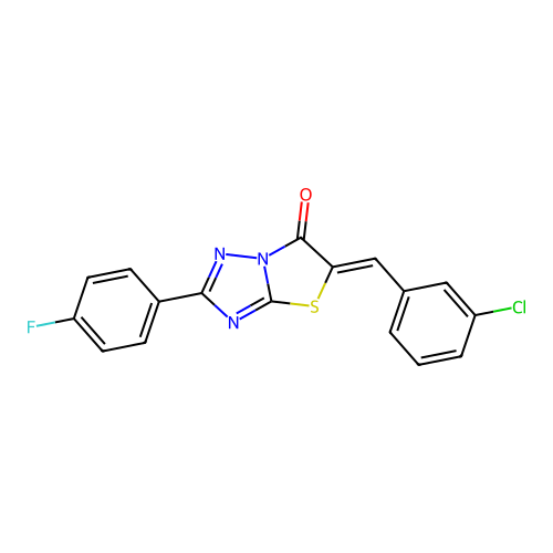 (Z)-5-(3-chlorobenzylidene)-2-(4-fluorophenyl)thiazolo[3,2-b][1,2,4]triazol-6(5H)-one structure