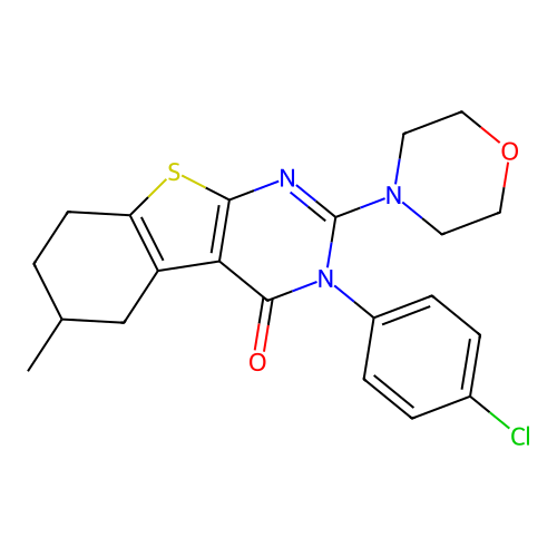 3-(4-chlorophenyl)-6-methyl-2-(morpholin-4-yl)-5,6,7,8-tetrahydro[1]benzothieno[2,3-d]pyrimidin-4(3H)-one structure