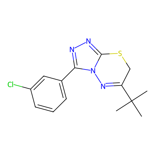 6-tert-butyl-3-(3-chlorophenyl)-7H-[1,2,4]triazolo[3,4-b][1,3,4]thiadiazine structure