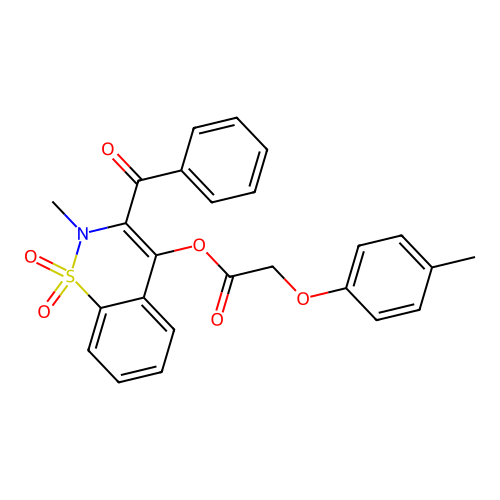 3-benzoyl-2-methyl-1,1-dioxido-2H-1,2-benzothiazin-4-yl (4-methylphenoxy)acetate structure