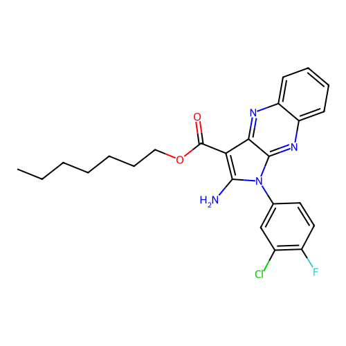 heptyl 2-amino-1-(3-chloro-4-fluorophenyl)-1H-pyrrolo[2,3-b]quinoxaline-3-carboxylate structure