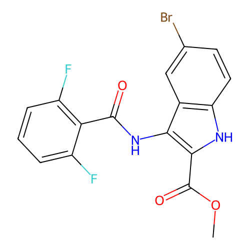 methyl 5-bromo-3-{[(2,6-difluorophenyl)carbonyl]amino}-1H-indole-2-carboxylate structure