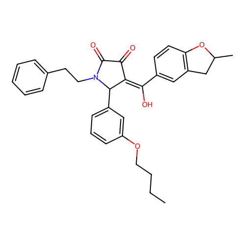 (4E)-5-(3-butoxyphenyl)-4-[hydroxy(2-methyl-2,3-dihydro-1-benzofuran-5-yl)methylidene]-1-(2-phenylethyl)pyrrolidine-2,3-dione structure