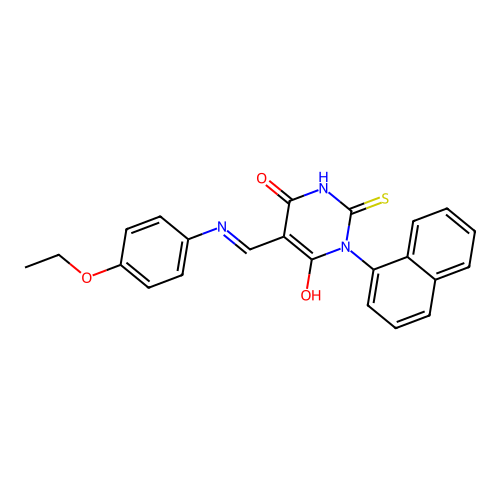 (Z)-5-(((4-ethoxyphenyl)amino)methylene)-1-(naphthalen-1-yl)-2-thioxodihydropyrimidine-4,6(1H,5H)-dione structure