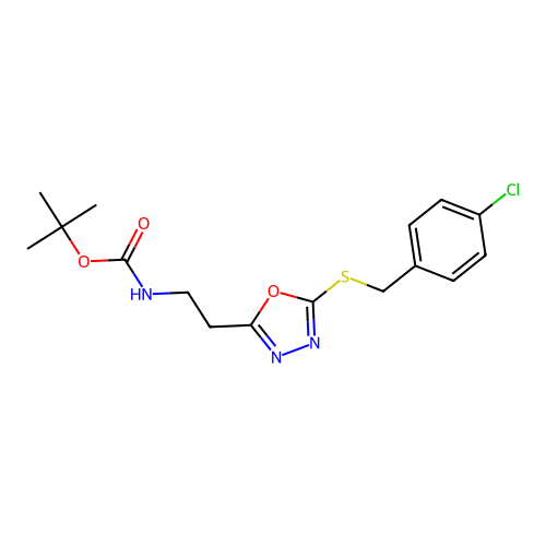 tert-butyl N-[2-[5-[(4-chlorophenyl)methylsulfanyl]-1,3,4-oxadiazol-2-yl]ethyl]carbamate structure