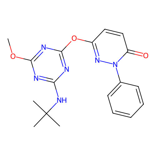 6-((4-(tert-butylamino)-6-methoxy-1,3,5-triazin-2-yl)oxy)-2-phenylpyridazin-3(2H)-one structure