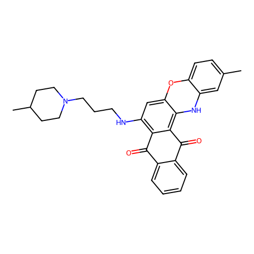 2-methyl-7-((3-(4-methylpiperidin-1-yl)propyl)amino)-8H-naphtho[2,3-a]phenoxazine-8,13(14H)-dione structure