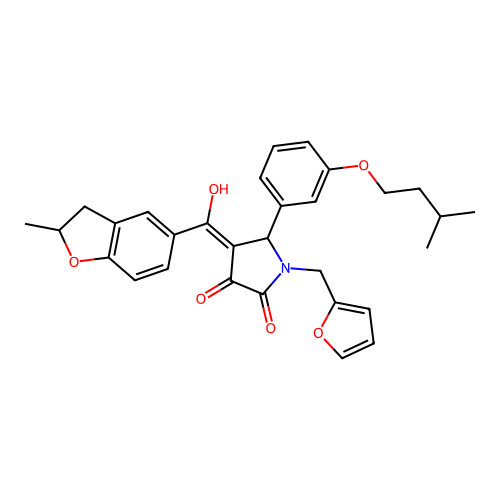 (4E)-1-(furan-2-ylmethyl)-4-[hydroxy(2-methyl-2,3-dihydro-1-benzofuran-5-yl)methylidene]-5-[3-(3-methylbutoxy)phenyl]pyrrolidine-2,3-dione structure