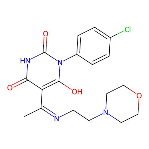 1-(4-chlorophenyl)-5-[1-(2-morpholin-4-ylethylamino)ethylidene]-1,3-diazinane-2,4,6-trione structure