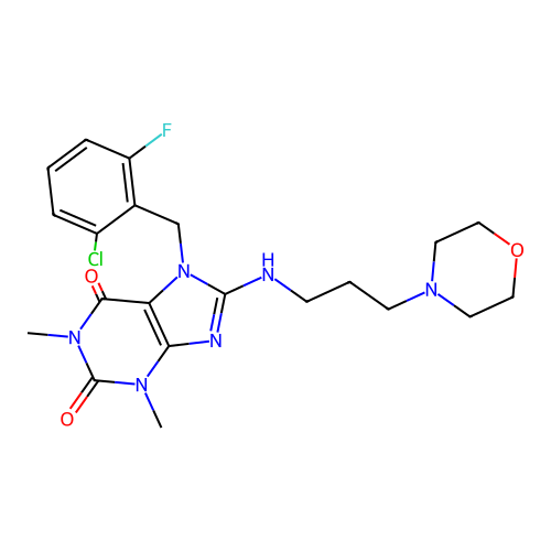 7-(2-chloro-6-fluorobenzyl)-1,3-dimethyl-8-((3-morpholinopropyl)amino)-1H-purine-2,6(3H,7H)-dione structure