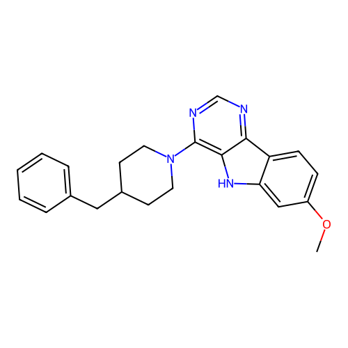 4-(4-benzylpiperidin-1-yl)-7-methoxy-5H-pyrimido[5,4-b]indole structure
