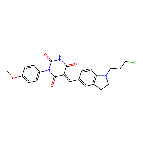 (5E)-5-[[1-(3-chloropropyl)-2,3-dihydroindol-5-yl]methylidene]-1-(4-methoxyphenyl)-1,3-diazinane-2,4,6-trione structure