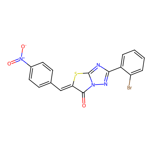 (Z)-2-(2-bromophenyl)-5-(4-nitrobenzylidene)thiazolo[3,2-b][1,2,4]triazol-6(5H)-one structure