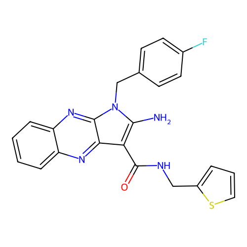 2-amino-1-(4-fluorobenzyl)-N-(thiophen-2-ylmethyl)-1H-pyrrolo[2,3-b]quinoxaline-3-carboxamide structure
