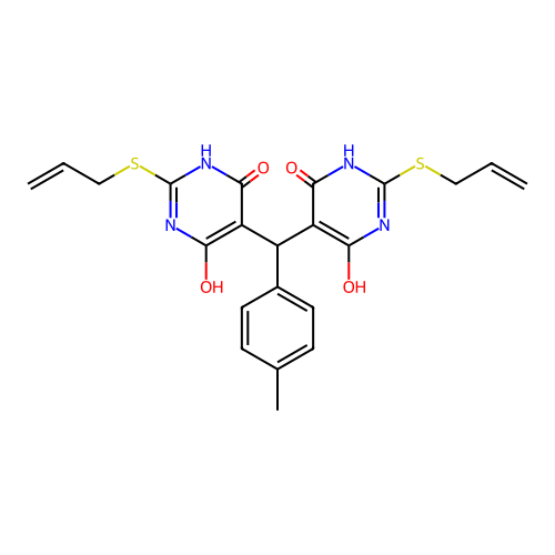5,5'-[(4-methylphenyl)methylene]bis[2-(allylthio)-6-hydroxy-4(3H)-pyrimidinone] structure