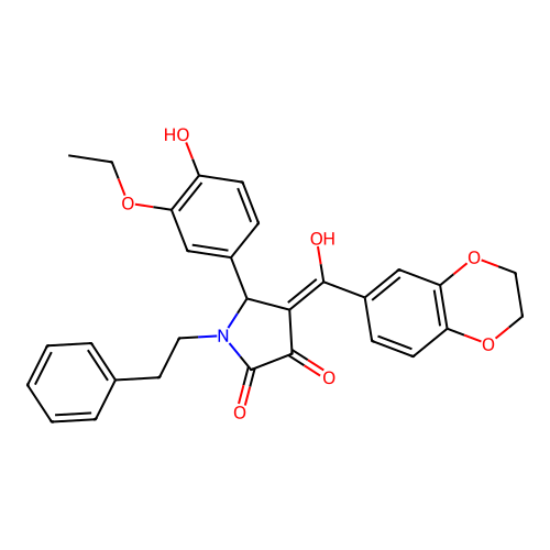 (4E)-4-[2,3-dihydro-1,4-benzodioxin-6-yl(hydroxy)methylidene]-5-(3-ethoxy-4-hydroxyphenyl)-1-(2-phenylethyl)pyrrolidine-2,3-dione structure