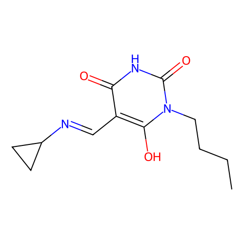 1-butyl-5-[(cyclopropylamino)methylidene]-1,3-diazinane-2,4,6-trione structure