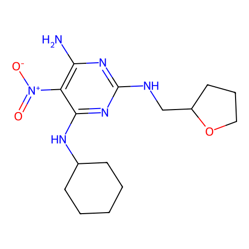{6-Amino-5-nitro-2-[(oxolan-2-ylmethyl)amino]pyrimidin-4-yl}cyclohexylamine structure