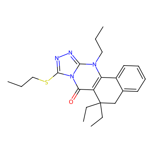 6,6-diethyl-12-propyl-9-(propylsulfanyl)-6,12-dihydrobenzo[h][1,2,4]triazolo[3,4-b]quinazolin-7(5H)-one structure