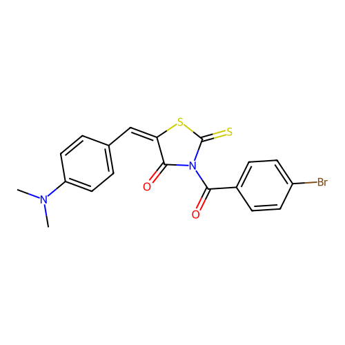 (E)-3-(4-bromobenzoyl)-5-(4-(dimethylamino)benzylidene)-2-thioxothiazolidin-4-one structure