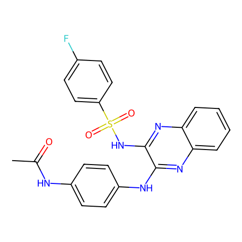 N-{4-[(3-{[(4-fluorophenyl)sulfonyl]amino}quinoxalin-2-yl)amino]phenyl}acetamide structure