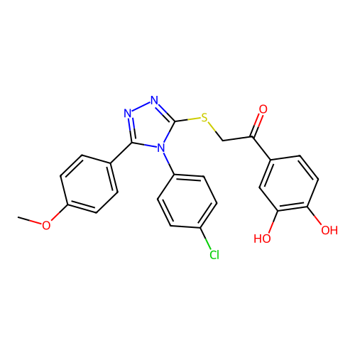 2-[[4-(4-chlorophenyl)-5-(4-methoxyphenyl)-1,2,4-triazol-3-yl]sulfanyl]-1-(3,4-dihydroxyphenyl)ethanone structure