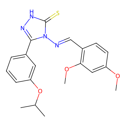 (E)-4-((2,4-dimethoxybenzylidene)amino)-5-(3-isopropoxyphenyl)-4H-1,2,4-triazole-3-thiol structure
