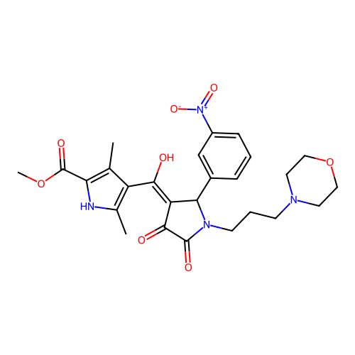 methyl 4-(4-hydroxy-1-(3-morpholinopropyl)-2-(3-nitrophenyl)-5-oxo-2,5-dihydro-1H-pyrrole-3-carbonyl)-3,5-dimethyl-1H-pyrrole-2-carboxylate structure