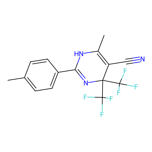 6-methyl-2-(4-methylphenyl)-4,4-bis(trifluoromethyl)-1,4-dihydropyrimidine-5-carbonitrile structure