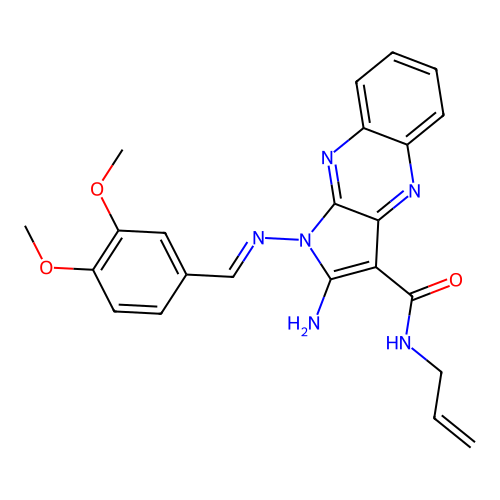 (E)-N-allyl-2-amino-1-((3,4-dimethoxybenzylidene)amino)-1H-pyrrolo[2,3-b]quinoxaline-3-carboxamide structure