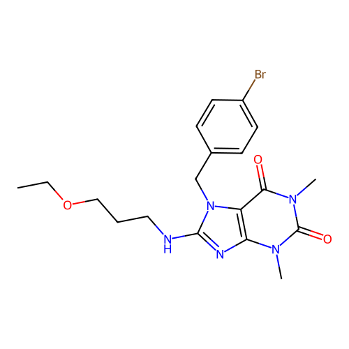 7-(4-bromobenzyl)-8-[(3-ethoxypropyl)amino]-1,3-dimethyl-3,7-dihydro-1H-purine-2,6-dione structure