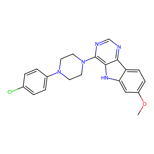 4-[4-(4-chlorophenyl)piperazin-1-yl]-7-methoxy-5H-pyrimido[5,4-b]indole structure