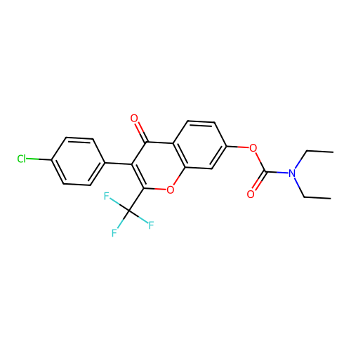 3-(4-chlorophenyl)-4-oxo-2-(trifluoromethyl)-4H-chromen-7-yl diethylcarbamate structure