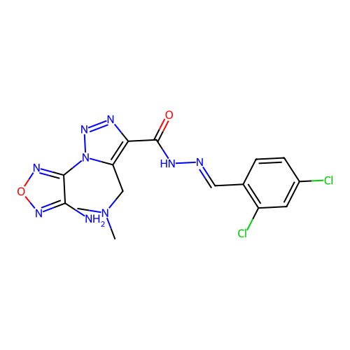 (E)-1-(4-amino-1,2,5-oxadiazol-3-yl)-N'-(2,4-dichlorobenzylidene)-5-((dimethylamino)methyl)-1H-1,2,3-triazole-4-carbohydrazide structure