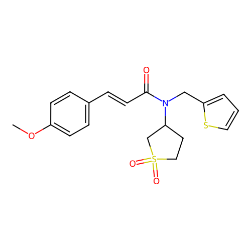 (2E)-N-(1,1-dioxidotetrahydrothiophen-3-yl)-3-(4-methoxyphenyl)-N-(thiophen-2-ylmethyl)prop-2-enamide structure