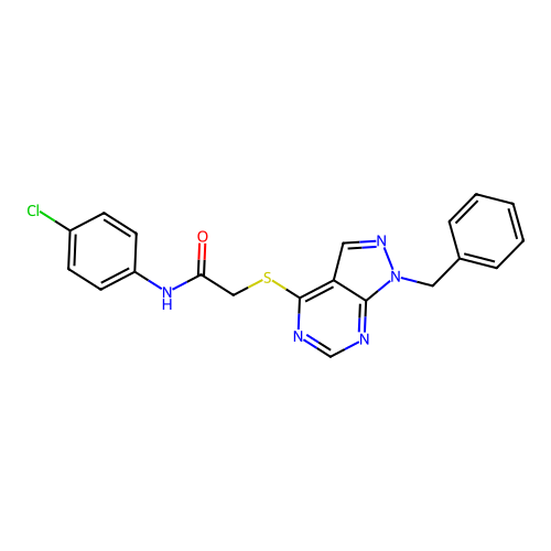 2-((1-benzyl-1H-pyrazolo[3,4-d]pyrimidin-4-yl)thio)-N-(4-chlorophenyl)acetamide structure