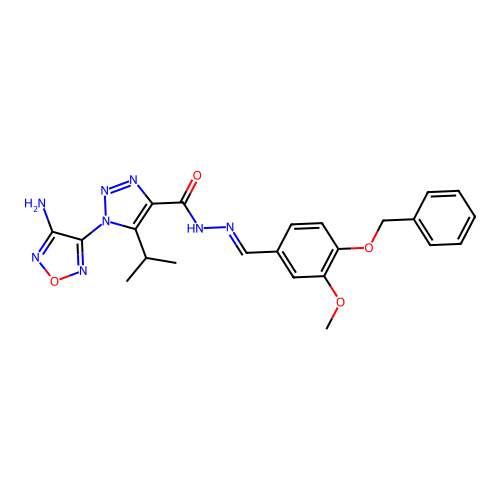 (E)-1-(4-amino-1,2,5-oxadiazol-3-yl)-N'-(4-(benzyloxy)-3-methoxybenzylidene)-5-isopropyl-1H-1,2,3-triazole-4-carbohydrazide structure