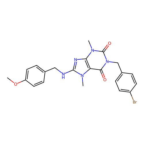 1-(4-bromobenzyl)-3,7-dimethyl-8-(p-anisylamino)xanthine structure