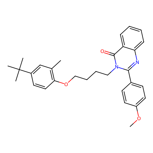 2-(4-methoxyphenyl)-3-[4-(2-methyl-4-tert-butyl-phenoxy)butyl]quinazolin-4-one structure
