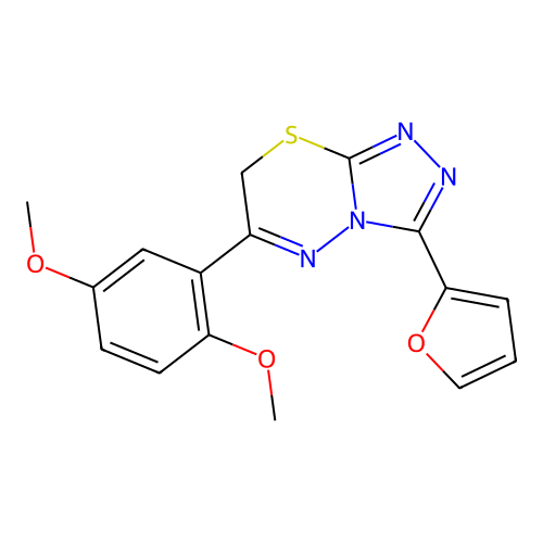 6-(2,5-dimethoxyphenyl)-3-(furan-2-yl)-7H-[1,2,4]triazolo[3,4-b][1,3,4]thiadiazine structure