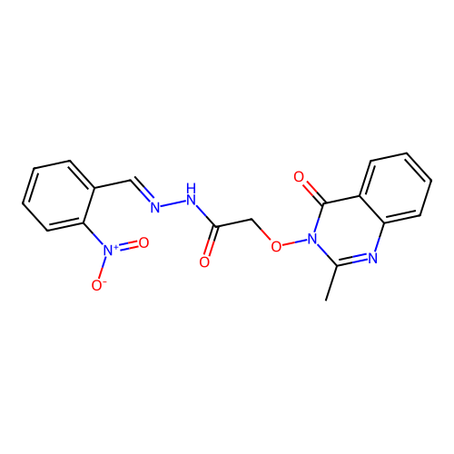 (E)-2-((2-methyl-4-oxoquinazolin-3(4H)-yl)oxy)-N'-(2-nitrobenzylidene)acetohydrazide structure