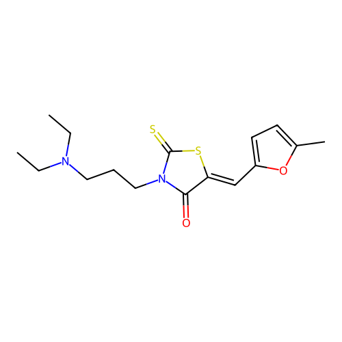 (Z)-3-(3-(diethylamino)propyl)-5-((5-methylfuran-2-yl)methylene)-2-thioxothiazolidin-4-one structure