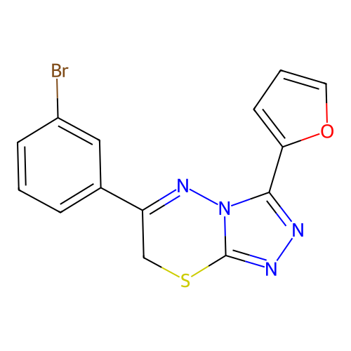 6-(3-bromophenyl)-3-(furan-2-yl)-7H-[1,2,4]triazolo[3,4-b][1,3,4]thiadiazine structure