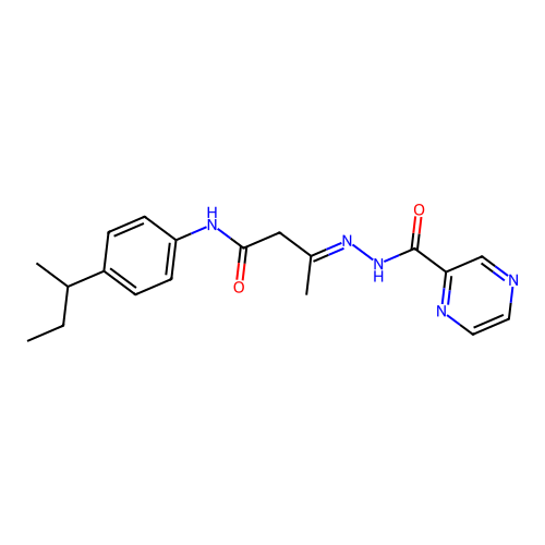(3E)-N-[4-(butan-2-yl)phenyl]-3-[2-(pyrazin-2-ylcarbonyl)hydrazinylidene]butanamide structure